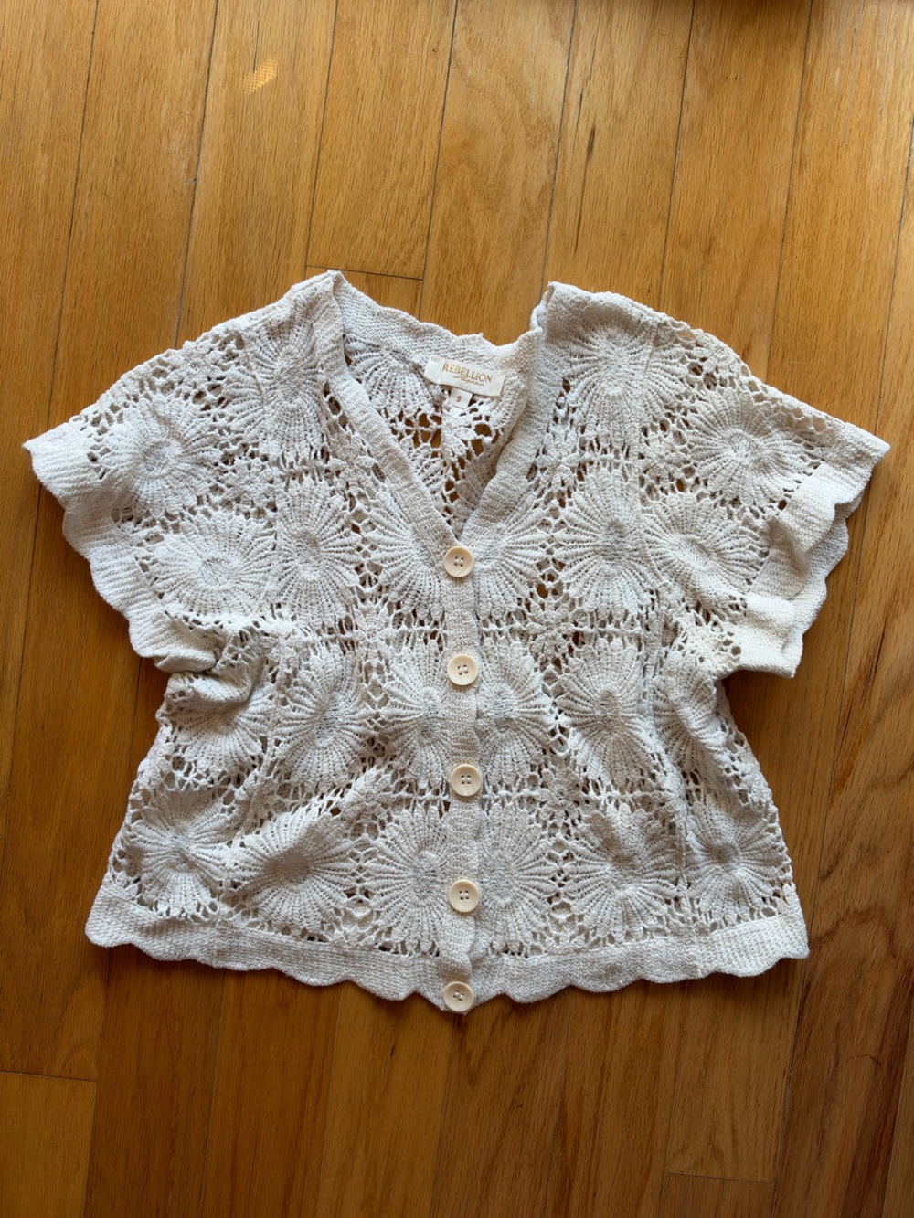 Rebellion Cream Crochet Button-Front Knit Top